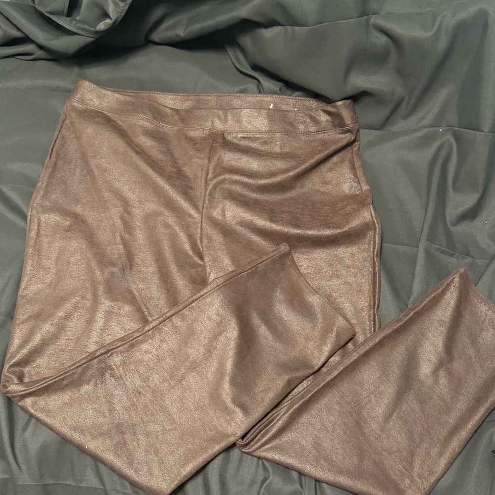 Chico’s Shiny Brown Faux Suede Pants